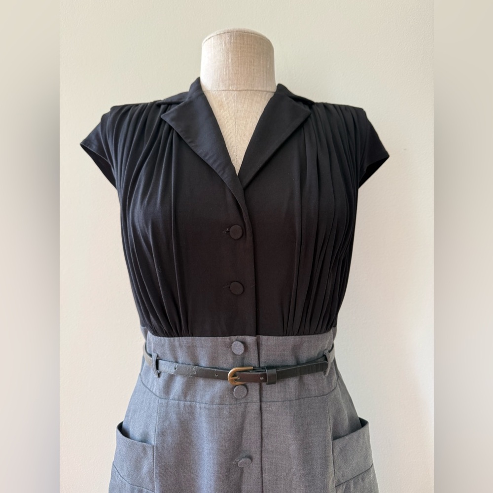 Calvin Klein Black Top with Gray Skirt Belted Dress - Picture 2 of 7